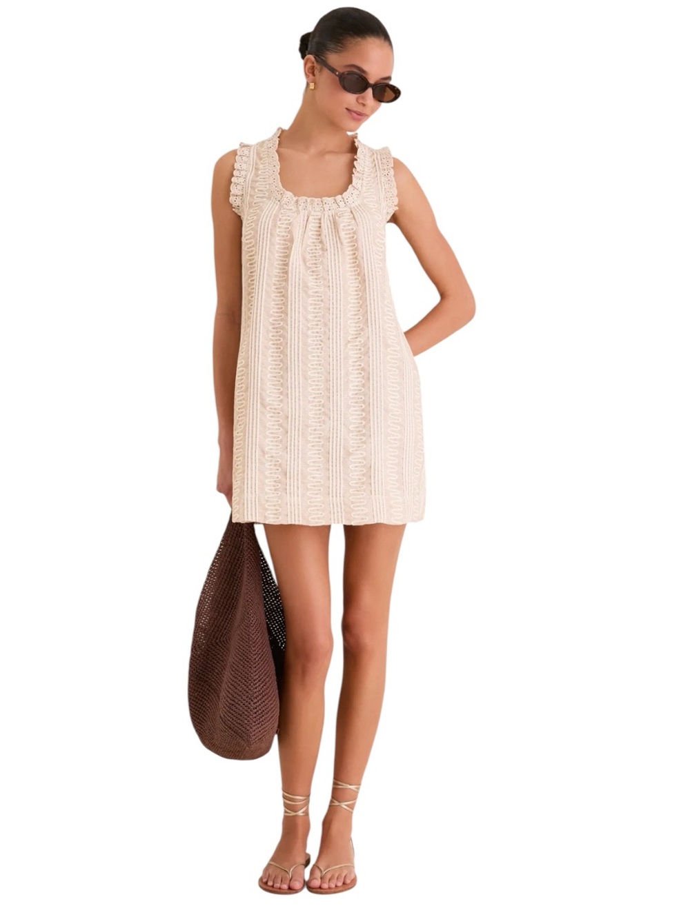 NEW Tuckernuck Valerie Mini dress. Tan and cream appliqué. M. NWT